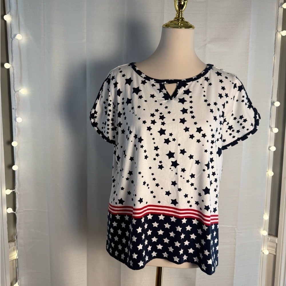 Allison Daley Red and Blue Boxy Short Sleeve Tee